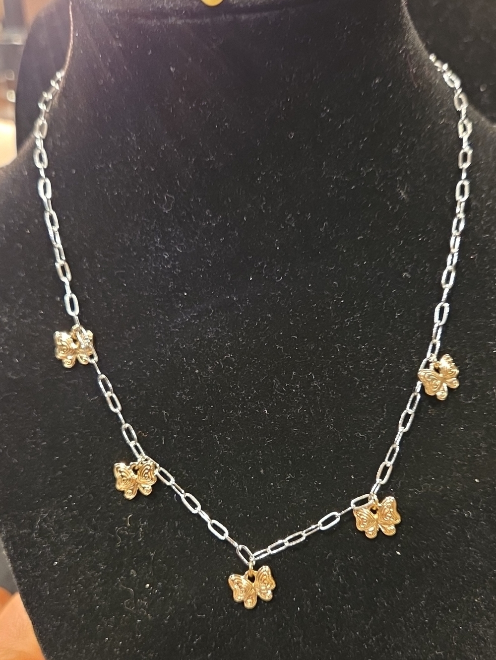 Park Lane Two-Tone Butterfly Charm Necklace - Silver Chain with Gold Charms